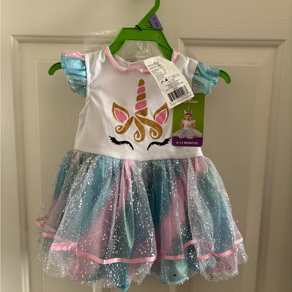 6 - 12 Months Girls Unicorn theme Party Dress w headband  New